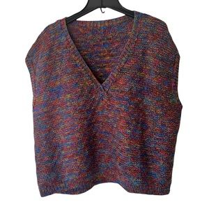 Hand Knit Sweater Vest Grandpa Grandma Purple Marled Warm Winter Pullover EUC L